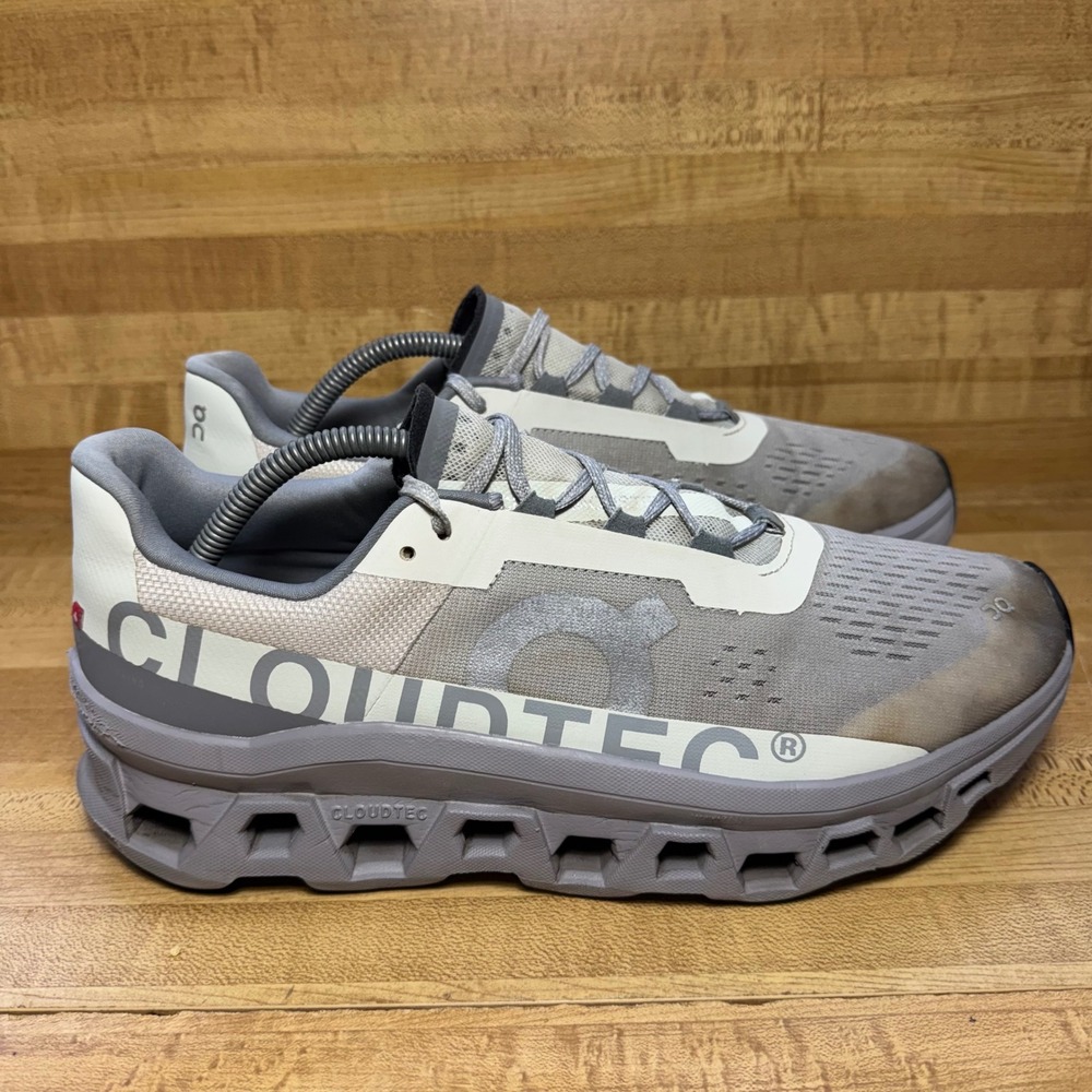 On Cloudmonster Mens Running Shoes Grey White US 11 CloudTec Speedboard